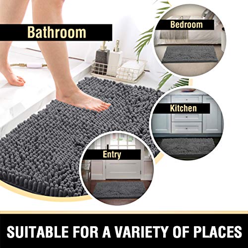 H.VERSAILTEX Luxury Chenille Bathroom Rugs - Non-Slip Bath Mats, Extra Soft Absorbent Shaggy, Washable Fast Dry 2 Piece Set (Grey, 20" x 32"/17" x 24") - color: Grey, size: 20" x 32" Plus 17" x 24"
