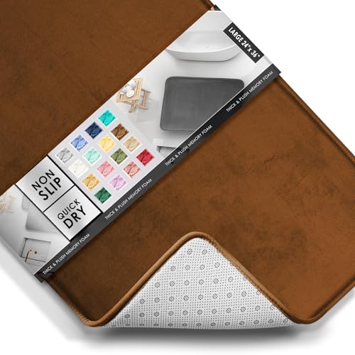Clara Clark Bathroom Rugs, Velvet Memory Foam Bath Mat, Non-Slip Bath Rugs, Machine Wash, Dries Quickly, Ultra Soft Plush Bath Mats for Bathroom, - color: Brown, style: 24 x 36