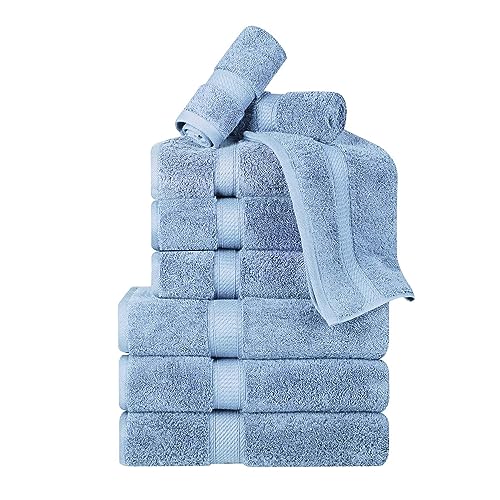 BNM Madeline Egyptian Cotton Heavyweight Towels, Ideal for Shower, Spa, Hotel, 800 GSM, Face/Washcloths, Hand Towels, Bath Towels, Highly-Absorbent, Luxury , 9 Piece Towel Set, Light Blue - color: Light Blue, size: 9-Piece Towel Set