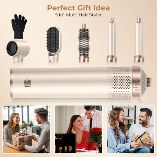5 in 1 Hair Dryer Brush,Blow Dryer Brush Upgrade Hot Air Brush Air Styler, Curling Wrap Air Curler As A Gift for Straight/Curl/Drying/Smoothing