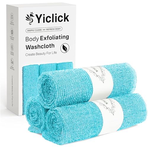 Yiclick Exfoliating Washcloth Towel- Exfoliating Body Scrubber Exfoliator, Back Scrubber for Shower Bath, Exfoliate Rags Wash Cloths, Loofah Lufa Sponge, Body Scrub & Exfoliation Women Men - color: Light Blue