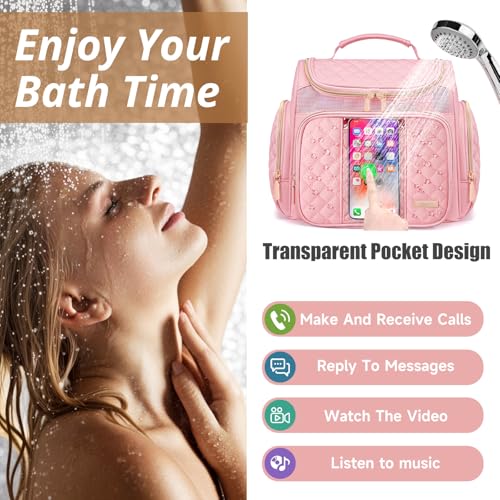Tealari Large Toiletry Bag for Women Men,Bathroom Bag,Water Resistant Shower Bag,Makeup Bag,Portable Shower Caddy for College Dorm,Hanging Travel Toiletry Bag with Transparent Waterproof Phone Pocket - color: Pink-1