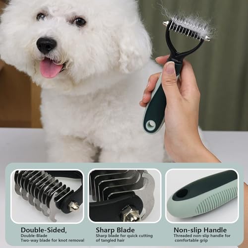 Grooming Brush Kit - 8 Pcs for Shedding & Matted Fur, Self-Cleaning with Flea Comb, Includes Indoor Microbrush, Cat Toothbrush Collapsible Dog Bowls for Travel