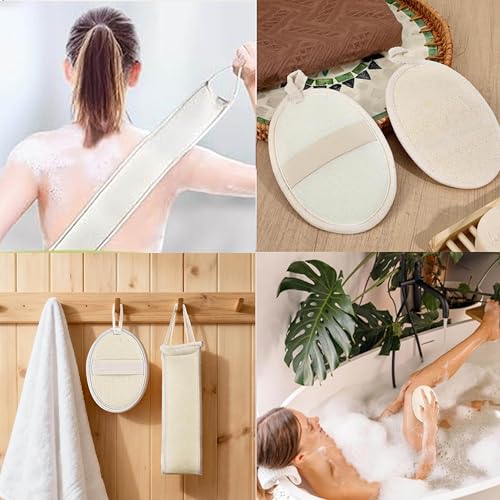 2 Pack Bath Set Natural Loofah Exfoliating Body & Back Scrubber for Bath Shower,Organic Luffa Body Scrubber for Men and Women,Loofah Sponge to Clean Your Back Deeply (Beige)