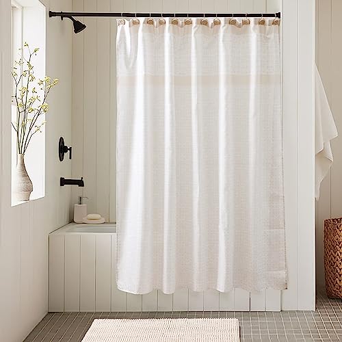Bathroom Accessories Set, Bath Accessory Complete Set with Lotion Dispenser/Soap Pump, Soap Dish and Toothbrush Holder, Bath Mat, Shower Curtain with 12 Hooks (Embossed Pattern, Tan)