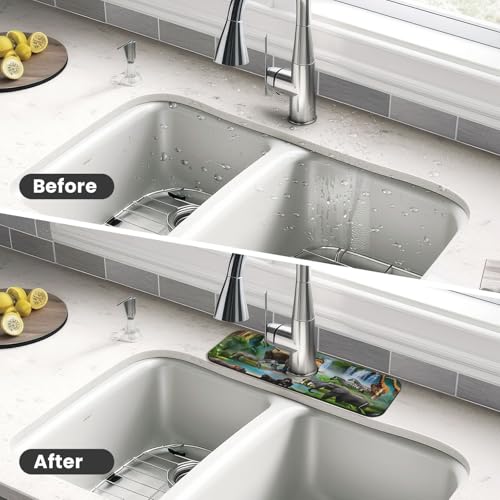 Animal Paradise Kitchen sink faucet pad, strong water absorption, anti slip, easy to clean, very suitable for splash and drip prevention, suitable for kitchens and bathrooms - color: Animal Paradise