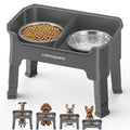 URPOWER Mess Proof Elevated Dog Bowls 4 Height Adjustable Raised Bowl Stand with 2 Stainless Steel Dog Bowls Non-Slip Food and Water Bowl Set for Small Dogs, Grey - color: Grey, size: Small