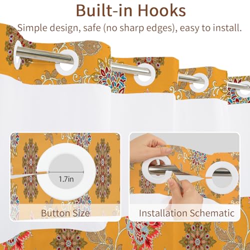 No Hook Shower Curtain with Snap in Liner Set FYLX00238 - color: Boho Floral Paisley