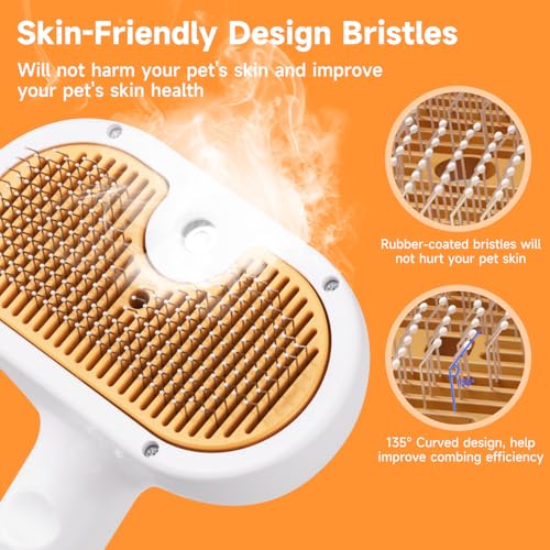 3-in-1 Pet Steam Brush Set for Dogs & Cats, Grooming Comb with Spray, Defur Tool, Water-Assisted Hair Removal, Gentle Cat & Dog Spritz Brush, Multi-Purpose Steam Grooming Kit - size: 7.8″-10ML