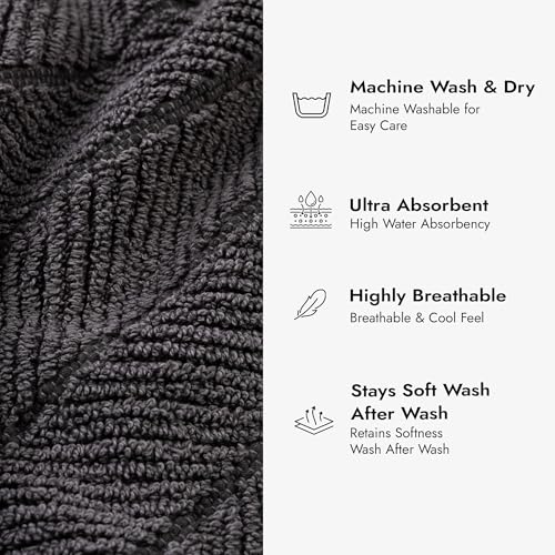 Herringbone Bath Mat Set of 2, Turkish Cotton Tencel Blend, Absorbent Quick Dry, 20x32 Inch, Oeko-TEX Certified, Made in Turkey - color: Anthracite Gray