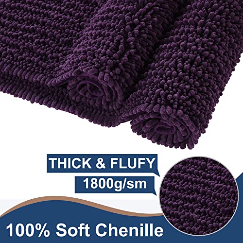 FLOLEOPA Luxury Chenille Plum Bathroom Rugs Bath Mats Sets, Extra Soft and Absorbent Bathroom Rugs Non Skid Machine Wash Dry Bath Mats（32"x20" Plus 17"x24"） - color: Plum, size: 32"x20" Plus 17"x24"