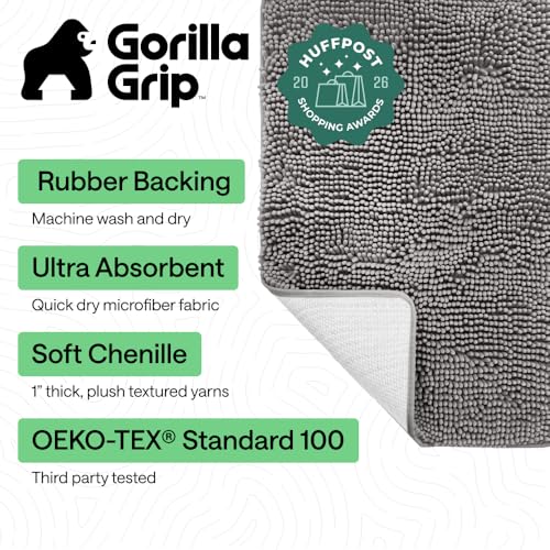 GORILLA GRIP Bath Rug Mat 70x24, Thick Soft Absorbent Chenille, Quick Dry Microfiber Mats, Rubber Backing Washable Shower Floor Rugs, Bathmat Runner, US Designed Bathroom Home Decor Accessories Grey - color: Grey, size: 70" X 24"