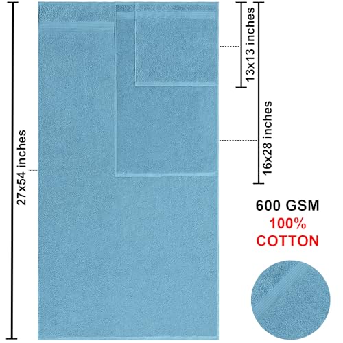 American Bath Towels 100% Cotton 6 Piece Turkish Towel Set, Ultra Soft Absorbent Bathroom Towels, 2 Bath Towel 2 Hand Towels 2 Washcloths, Baby Blue - color: Baby Blue, size: 6 Piece Towel Set XL