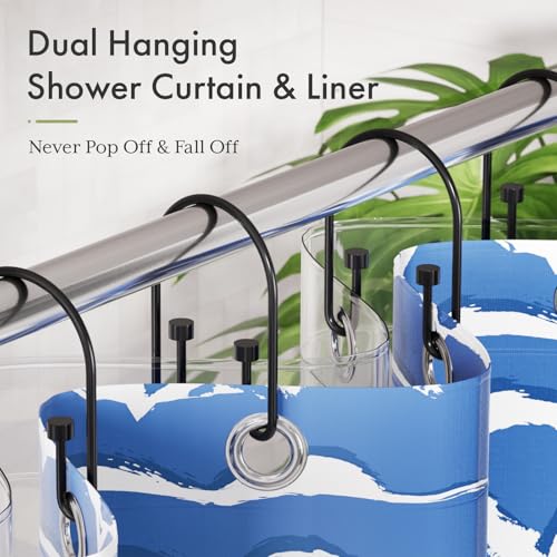 AmazerBath Shower Curtain Hooks, Black Shower Curtain Rings Rust Proof, Metal Shower Curtain Hooks Rings, Double Shower Hooks for Shower Curtain, Shower Rings for Show Curtain Liner and Rod, 12Pcs - color: Matte Black, style: Minimalist