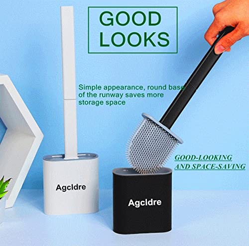 Toilet Brush with Holder Silicone Toilet Brush and Cleaning Brush for Household Bathroom Toliet Brush Set (White,Gray) - color: White,gray