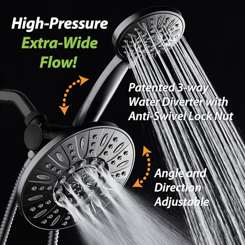 AquaDance 7" Premium High Pressure 3-Way Rainfall Combo for The Best of Both Worlds - Enjoy Luxurious Rain Showerhead and 6-Setting Hand Held Shower Separately or Together - Matte Black Finish - color: Matte Black, style: 2.5 Gallons Per Minute