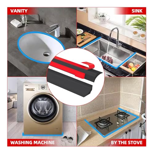 Flexible Shower Threshold Water Dam, Self Adhesive Silicone Water Barrier, Bathroom and Kitchen Water Strip, Shower Splash Guard for Dry and Wet Separation, 78inch, Black - color: Black, style: 78Inch