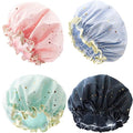 TCOTBE 4 Pieces Shower Caps for Women, Double layer shower cap, Elastic Reusable Bathing Hair Cap Environmental Protection Hair Bath Caps,PEVA Adult Bathing Cap Bath Hair Cover