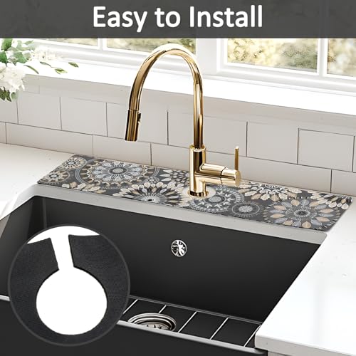 2PCS 24" X 5.5" Kitchen Sink Splash Guard Faucet Mat Mandala Super Absorbent Fast Drying Faucet Guard & Draining Mat Sink Splash Guard Behind Faucet for Kitchen, Bathroom - size: 24" x 5.5"（2pcs）