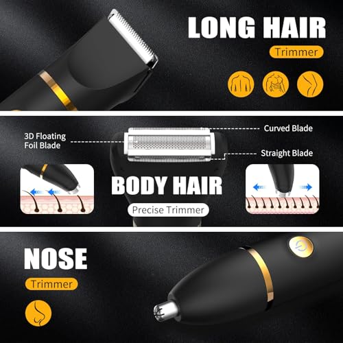 Qreeyx Manscape Body Trimmer for Men, 3 in 1 Men's Grooming Kit with Pubic/Nose Hair Trimmer & Ball Shaver for Nose/Balls/Groin/Legs/Chest Hair Removal, LED Display, IPX6 Waterproof, Gifts for Him Dad - color: Black