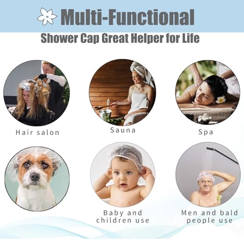 Large Disposable Shower Caps, 50cm=20in 50pcs Plastic Clear Hair Cap Waterproof Bath Caps for Women & Men Unisex Reusable Travel Essentials for Deep Conditioning Thin Design