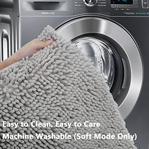 BOANKODU Bathroom Rugs Sets 2 Piece, Extra Soft Chenille Bath Mat Absorbent Bathroom Rug, Bathroom Mat with PVC Non-Slip Bottom, Machine Washable Bath Rugs (32x20 Inch + 24x16 Inch, Light Grey) - color: Light Grey, size: 16" x 24" + 20" x 32" (Rectangular