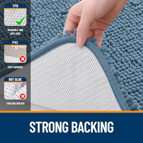 OLANLY Bathroom Rugs Sets 3 Piece, Soft Absorbent Chenille Bath Mats and U-Shaped Contour Toilet Rug, Quick Dry, Home Decor Accessories, Bath Mat Set for Bathroom (30"x20"+24"x16"+24"x20", Airy Blue) - color: Airy Blue, size: 30" X 20" + 24" X 16" + U24"