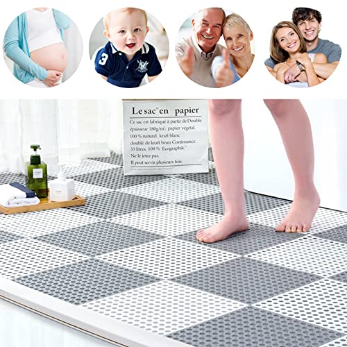12 Pack 11.8" x 11.8" Interlocking Floor Tiles with Drain Holes Soft PVC Non Slip Shower Floor Mat Modular Interlocking Cushion Mat for Drain, Pool, Patio, Balcony, Kennel, Poultry, Floor Grid, Grey - color: Grey