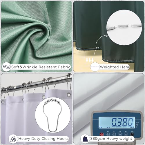 XLHOMO Dark Green Bathroom Accessories Set with Ombre Shower Curtain and Bathroom Rugs,Bathroom Sets with Trash Can,Toothbrush Holder and Cup,Soap Dispenser,Tray,Soap Dish,Toilet Brush,Qtip Holders - color: Hollow Dark Green, size: Bathroom Set+Shower Cur