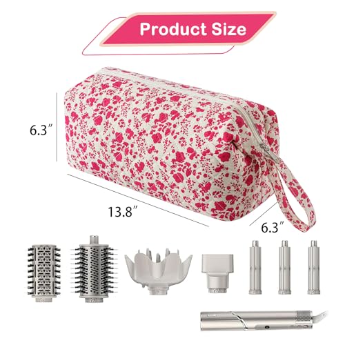 Large Quilted Hair Tools Travel Bag,Hair Styling Accessories Storage Case for Hair Dryer,Curling Iron,Flat Irons,Straightener and Attachments,Portable Organizer with Removable Dividers(17Red Flower) - color: 17Red Flower