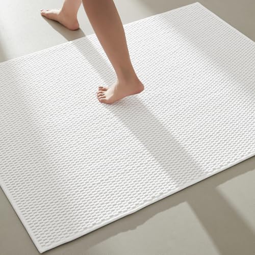 TYUU Large Bathroom Rugs Non Slip Washable Bath Rugs Super Absorbent Bathroom Rug Thin Quick Dry Low Pile Bath Mats, White 36"x48" - color: White, size: 3' X 4' (Rectangular)