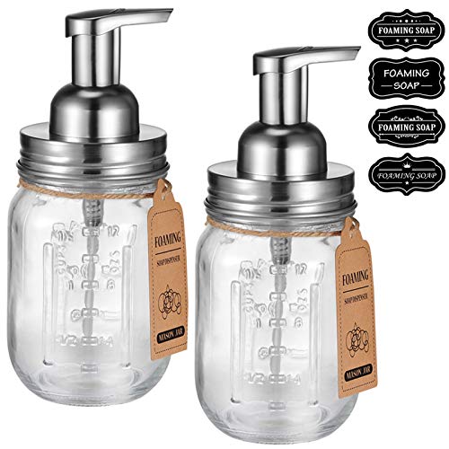 Amolliar Mason Jar Foaming Soap Dispenser, Plastic Soap Pump, Refillable Hand Soap Dispenser for Kitchen, Cute Farmhouse Decor, Dish Soap, Shampoo, Bathroom Soap Accessories, Brushed Nickel 2 Pack - color: Brushed Nickel, size: 2 Pack