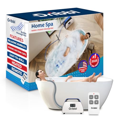 Dribbl Electric Bubble Massage Bathtub Mat – Non-Slip Full-Body Waterproof Hot Tub Spa Mat for Bath with Heater, Motorized Air Pump, and Remote Control, 6-Speed Adjustable Massage, Blue - color: Blue