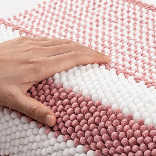 BSICPRO Bathroom Rugs, 47x20 Inch Extra Soft Absorbent Shaggy Chenille Bath Rugs, Non Slip Backing Quick Dry Machine Washable Modern Bath Mat for Bathroom Floor, Home Decor Accessories,Dusty Pink - color: Dusty Pink, size: 47" x 20"