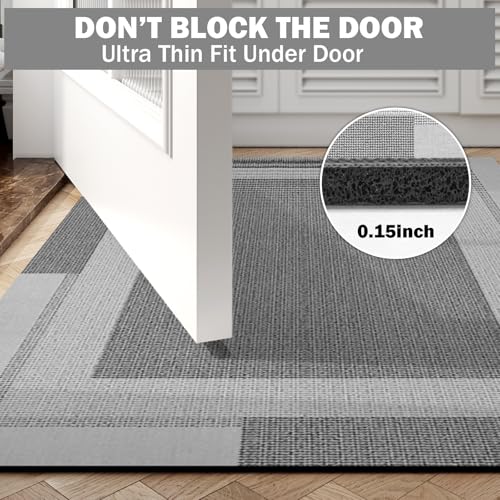 YDKGL Non Slip Long Bathroom Runner Rug Bath Mat, Rubber Backing Ultra Thin Bathroom Rugs Fit Under Door Quick Dry Super Absorbent Washable Shower Mat for Bathtub Sink Floor, Grey 17"x59" - color: A- Light Gray, size: 17” x 59“