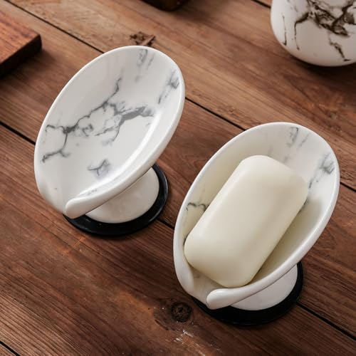 Agyiuns Soap Dish, Marble Soap Holder Self Draining Leaf Shape Soap Dishes,Ceramic soap Holder for Shower，Bathroom Sink, Kitchen (1, Marble) - color: Small Size-marble