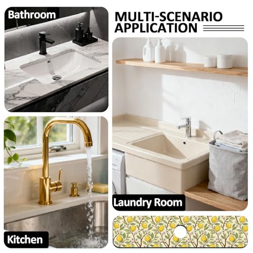 2 Pcs Kitchen Sink Splash Guard Faucet Mat Lemon Tree Pattern Faucet Mat for Sinks Flower Absorbing Drying Mats for Kitchen Bathroom - color: Lemon Tree Pattern