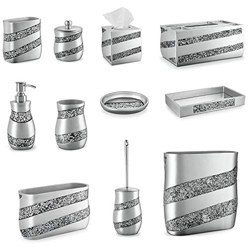 Creative Scents Silver Mosaic Bathroom Cup - Electric Toothbrush and Toothpaste Holder for Bathroom - Tooth Brush Holder Tumbler Cup for Toothbrushes, Toothpaste or Makeup Brushes (Silver)