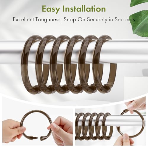 Amazer Plastic Shower Curtain Rings, 24 Pcs Shower Curtain Hooks, O Shape Amber Brown Shower Curtain Hooks Rings, Easy to Snap Closure, Shower Hooks for Shower Curtain and Liner Bathroom - color: Amber Brown, size: 24 Pack