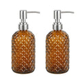 16 oz Diamond Pattern Glass Soap Dispenser, Kitchen and Bathroom Refillable Soap Dispenser with Rust Resistant Stainless Steel Pump for Hand Soap, Lotion Glass Liquid Dispenser(Amber-2pack) - color: Amber-2pack