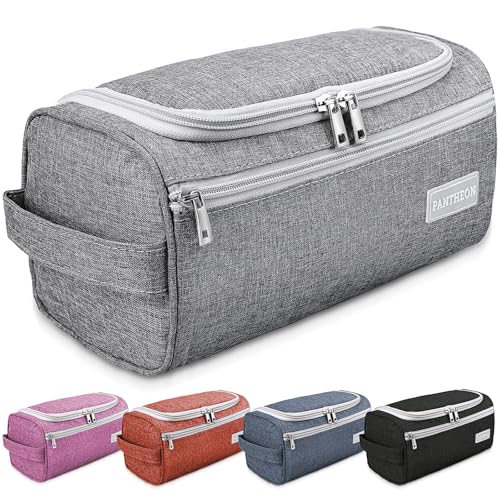 Pantheon Hanging Travel Toiletry Bag for Men, Dopp Kit - Gray | Hanging hook, water-resistant lining, zip & mesh pockets; men's Dopp kit for travel, gym, hotel & bathroom - color: Grey