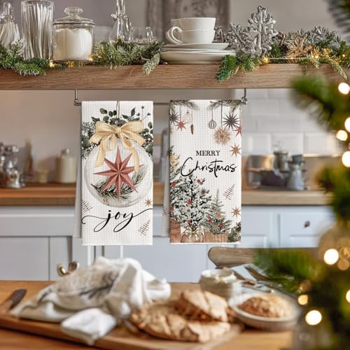 Artoid Mode Gloves Ball Xmas Tree Merry Christmas Kitchen Towels, 18x26 Inch Quick Dry Microfiber Cloth Dish Towels for Kitchen Drying Set of 4 - size: 18" x 26", Microfiber