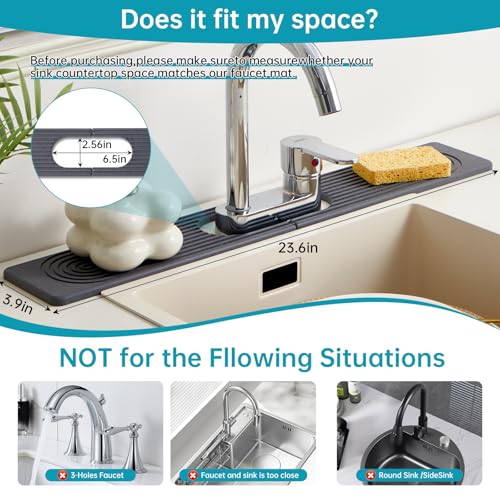 Stone Faucet Mat for Kitchen Sink Oval Hole Bathroom sink splash guard | Water-Absorbing Diatomite Stone Drying Mat & Sink Protectors Absorbent Stone Tray for Bathroom Counter, Oval Hole 6.5" x 2.5" - color: Dark Gray