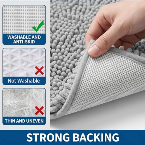 Bathroom Rugs Sets 2 Piece,Super Absorbent Chenille Bath Mats and U-Shaped Toilet Rug,Strong PVC Non Slip Backing,Microfiber Washable Dry Quickly Bath Mats for Bathroom(20"x32"+20"x20"U, Light Grey) - color: Light Grey