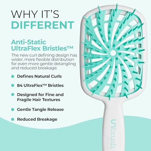 FHI Heat UNbrush Plus — Curly Hair Brush for Gentle & Effective Detangling on Wet or Dry Fragile Hair Types — Detangler Brush w/ 84 UltraFlex Bristles, Ultra-light, Vented, Anti Static Hairbrush - color: Mint Swirl