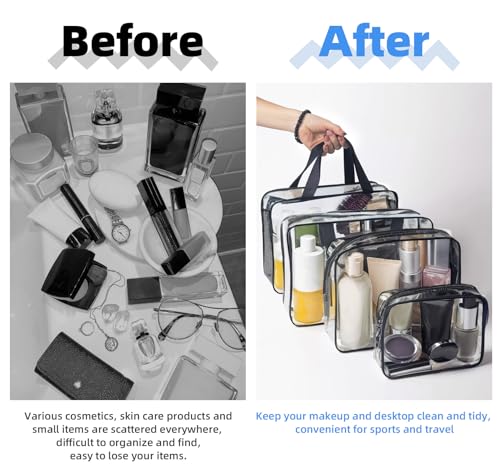 ABSOFINE Clear Toiletry Bag for Travel Size Toiletries, 4 Pack Large Waterproof PVC Makeup Bags with 2 Pack Airport Security Liquids Bags, Travel Essentials toiletry Bottles for Women Girls Men