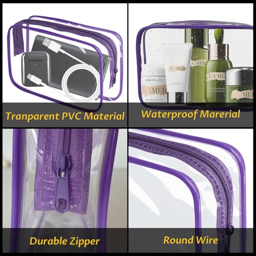 YedsIntu 16 Pieces Clear Makeup Bag PVC Zippered Clear Toiletry Carry Pouch Portable Cosmetics Bag Waterproof Makeup Bag Vinyl Plastic Organizer Case for Travel Vacation Bathroom (Purple-M) - color: Purple-M