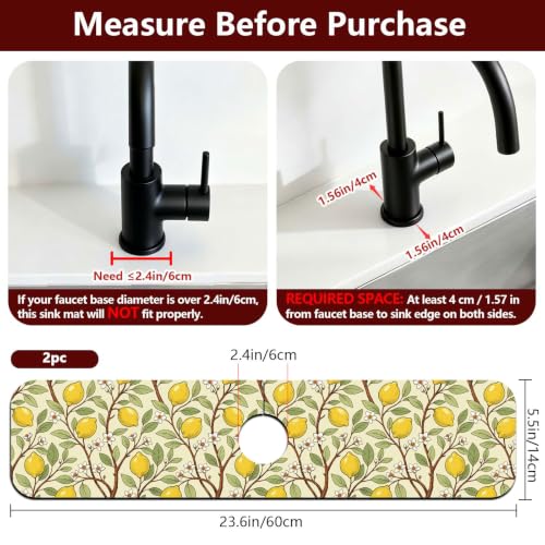 2 Pcs Kitchen Sink Splash Guard Faucet Mat Lemon Tree Pattern Faucet Mat for Sinks Flower Absorbing Drying Mats for Kitchen Bathroom - color: Lemon Tree Pattern