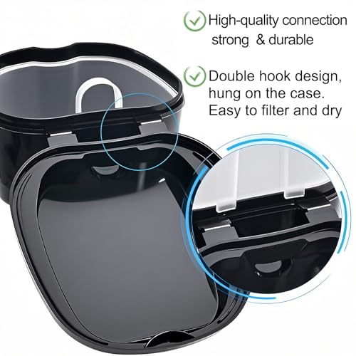 Keedolla 2 Pack Denture Soaking Cup Retainer Cleaner Case, False Teeth Container Denture Holder Box Case for Clear Braces, Mouth Guard, Night Guard - Black & Dark Blue - color: Black & Dark Blue