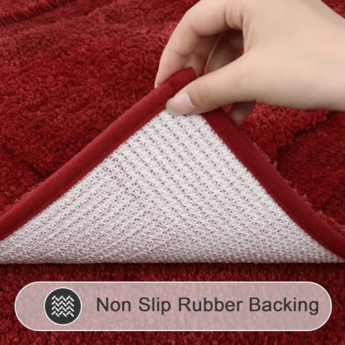 SHACOS Red Bathroom Rugs Sets 3 Piece Small Bath Mat U Shaped Toilet Rug | 20x32+ 16x24+ 20x24, Soft Fluffy Microfiber Bath Rugs Set, Non Slip Washable Absorbent Bathroom Floor Mats Carpet Shower Rug - color: Red, size: 16"x24"+ 20"x32"+U Shape 20"x24"